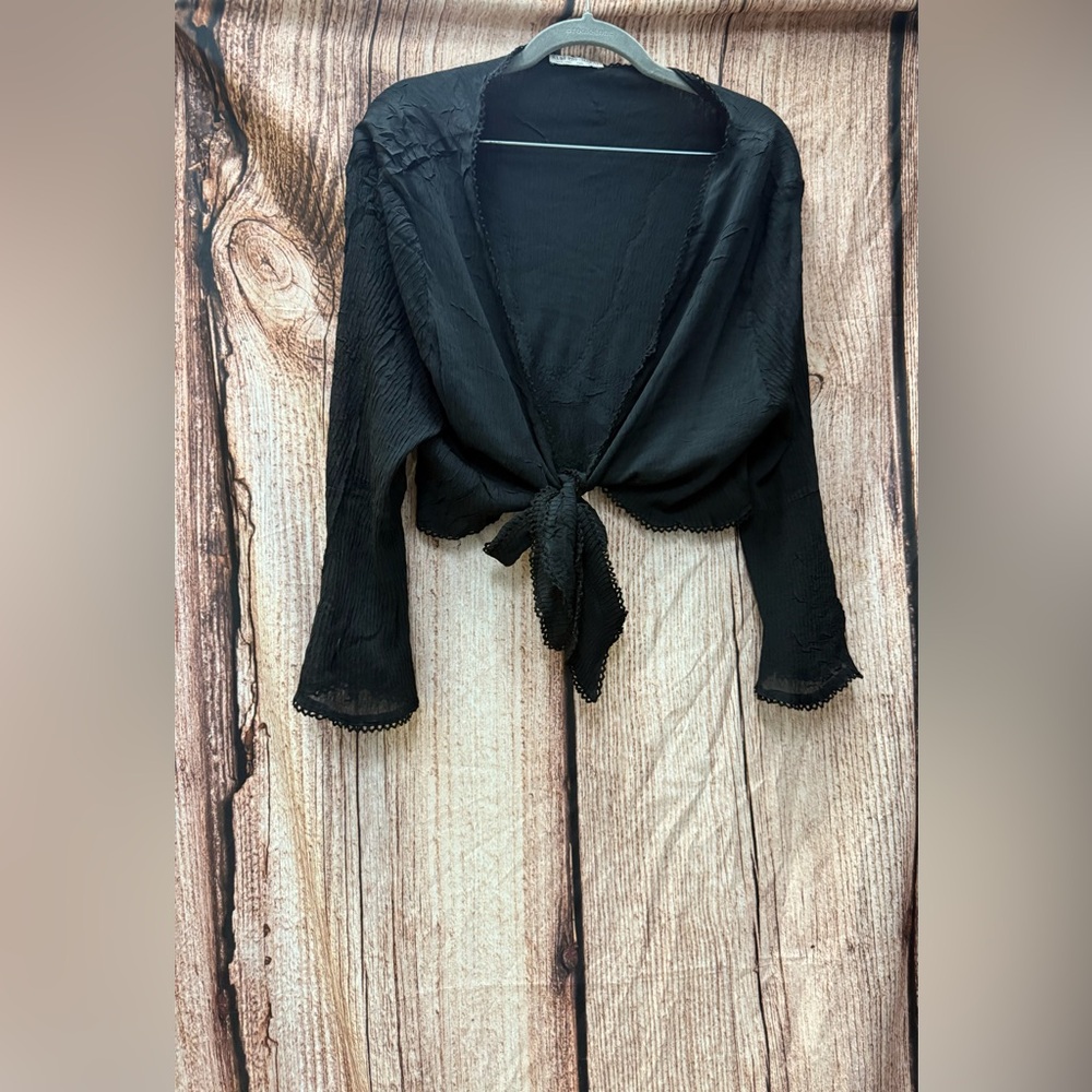 Alberto Makali Black Tie-Front Blouse